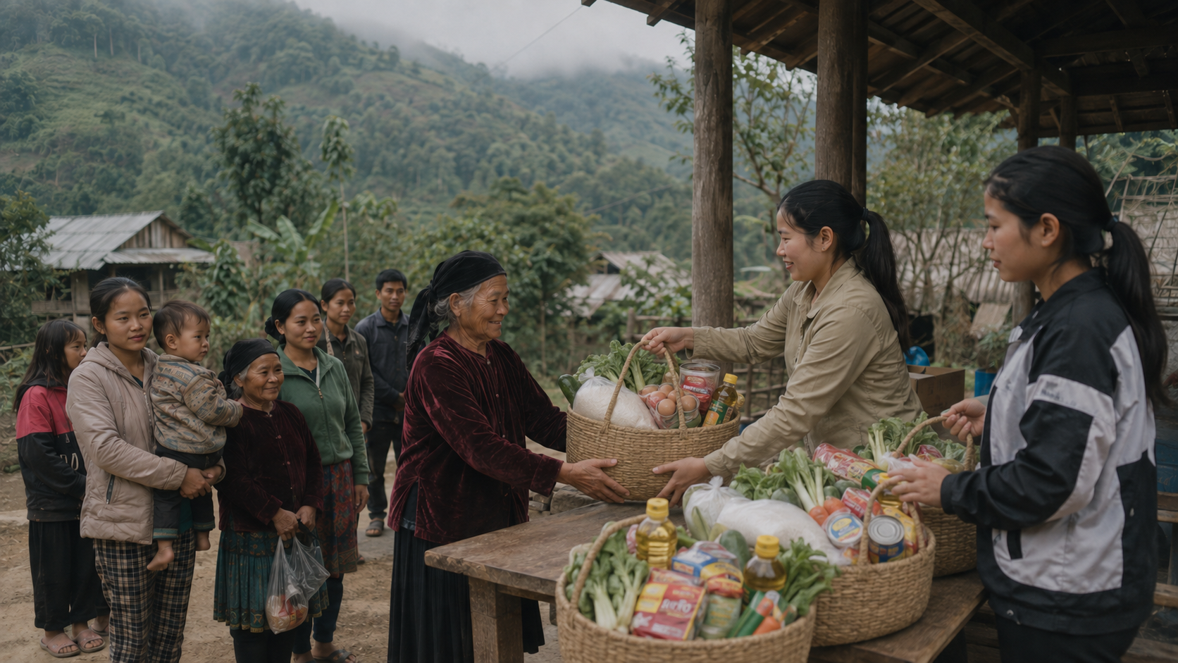 Volunteers delivering food and household essentials by motorbike